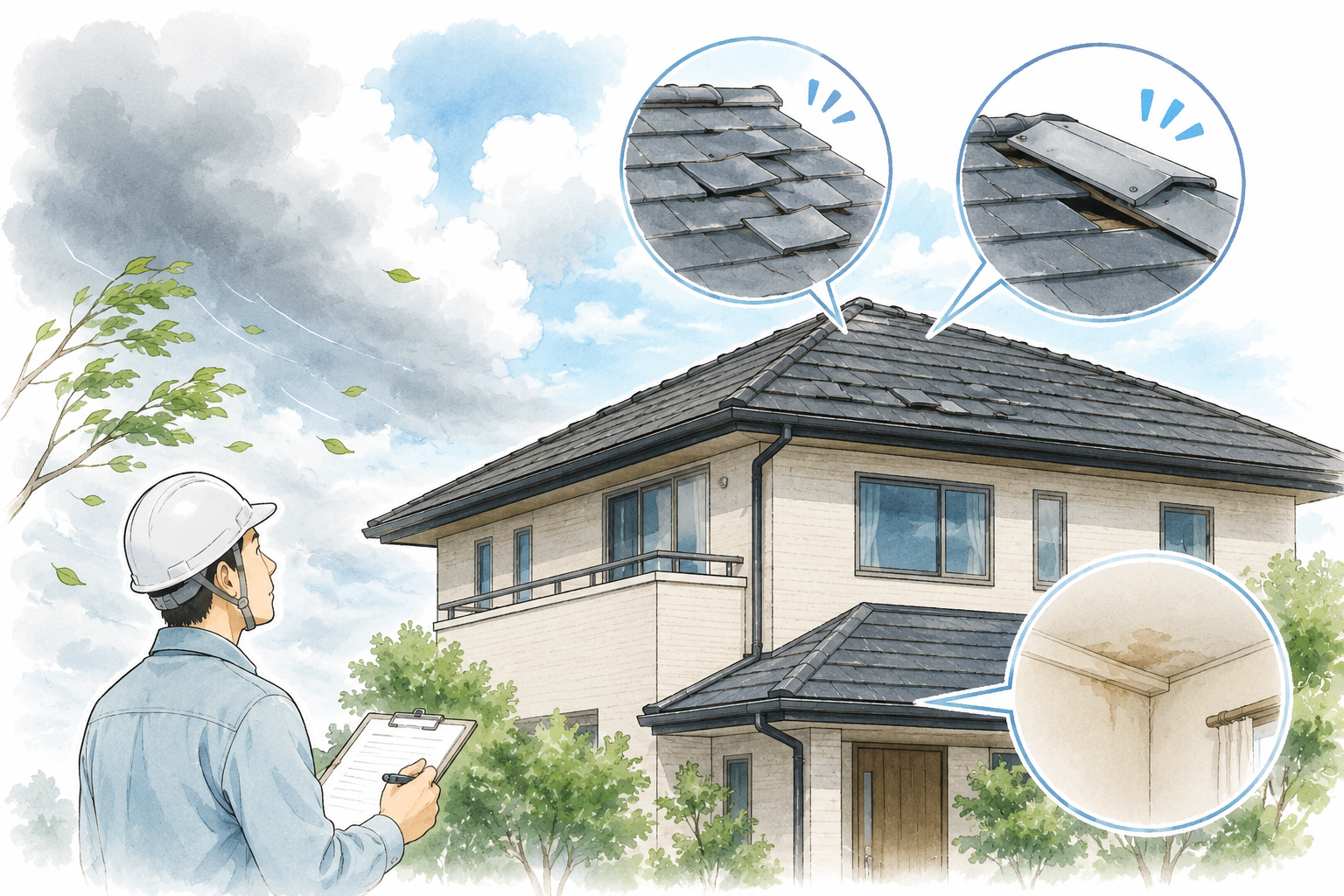 台風で屋根が傷んだら火災保険は使える？｜屋根修理の前に知っておきたいポイント イメージ