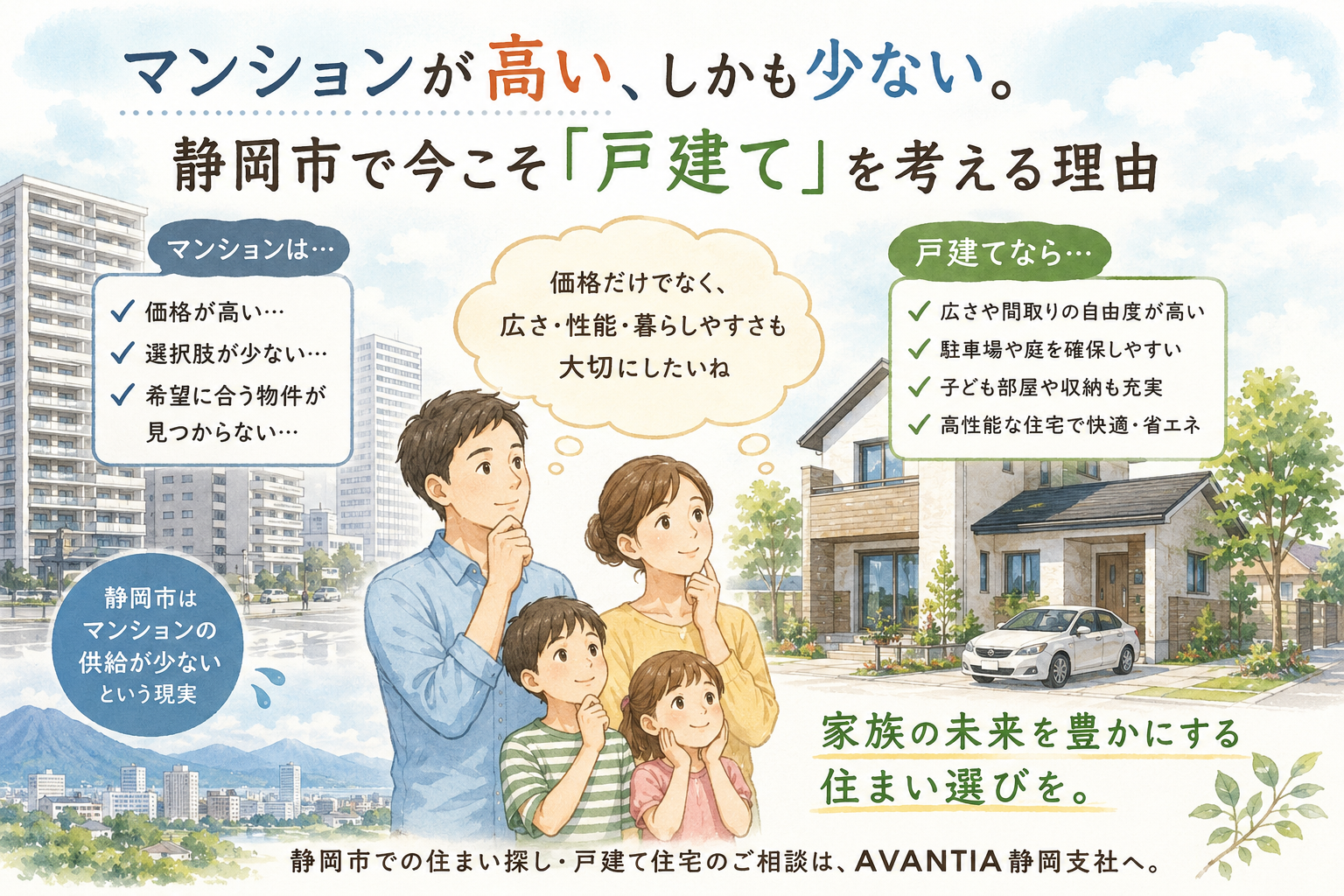 「マンションが高い、しかも少ない。静岡市で今こそ『戸建て』を考える理由」 イメージ