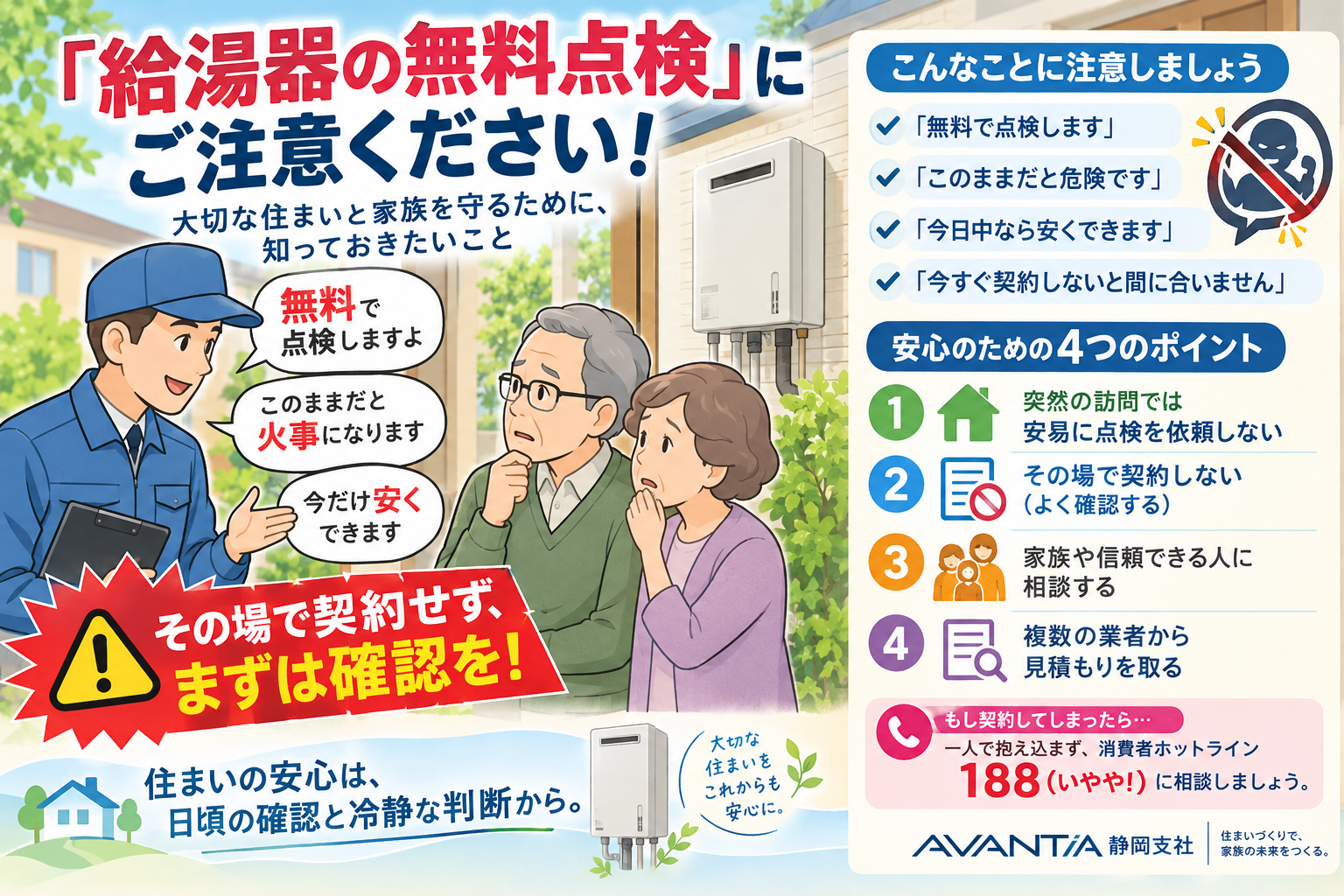「給湯器の無料点検」にご注意！大切な住まいと家族を守るために イメージ