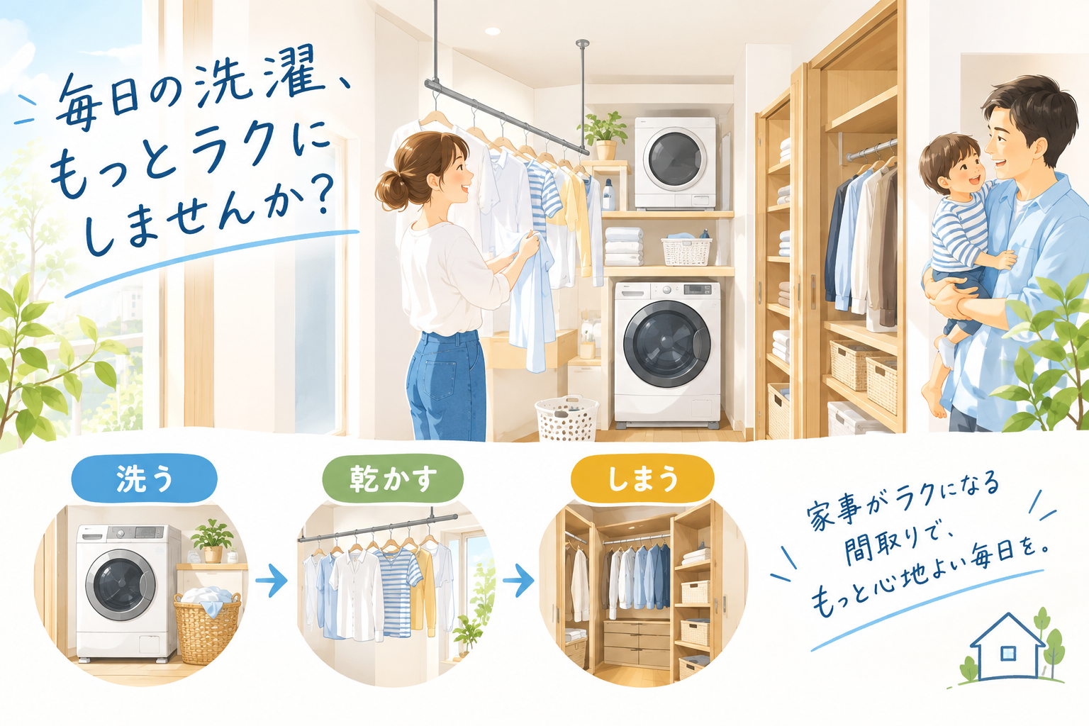 毎日の洗濯、もっとラクにしませんか？ 家づくりで考えたい洗濯動線 イメージ